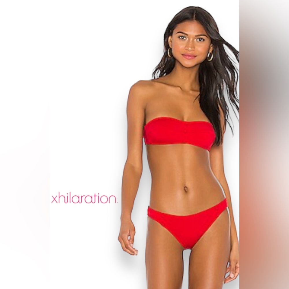 380. D/DD TOP XL BOTTOM NWT XILARATION Red Solid Strapless Bandeau Bikini SET